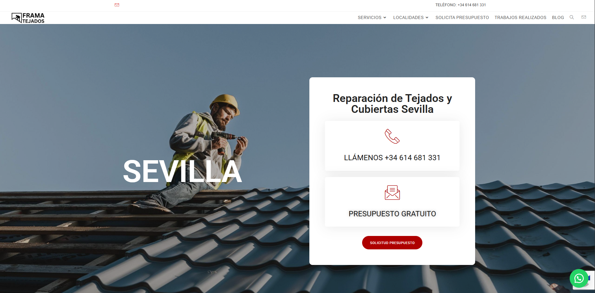 Frama Tejados — pantalla principal